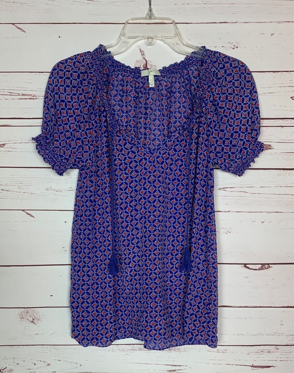 Joie Women's S Small Printed 100% SILK Short Puff Sleeve Casual Top Blouse
